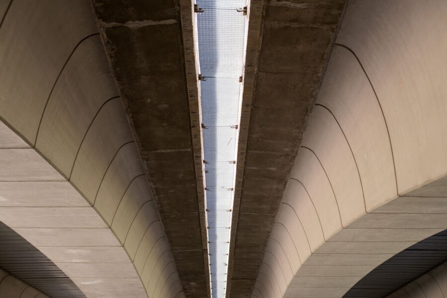 Modern concrete bridge beams with geometric shapes